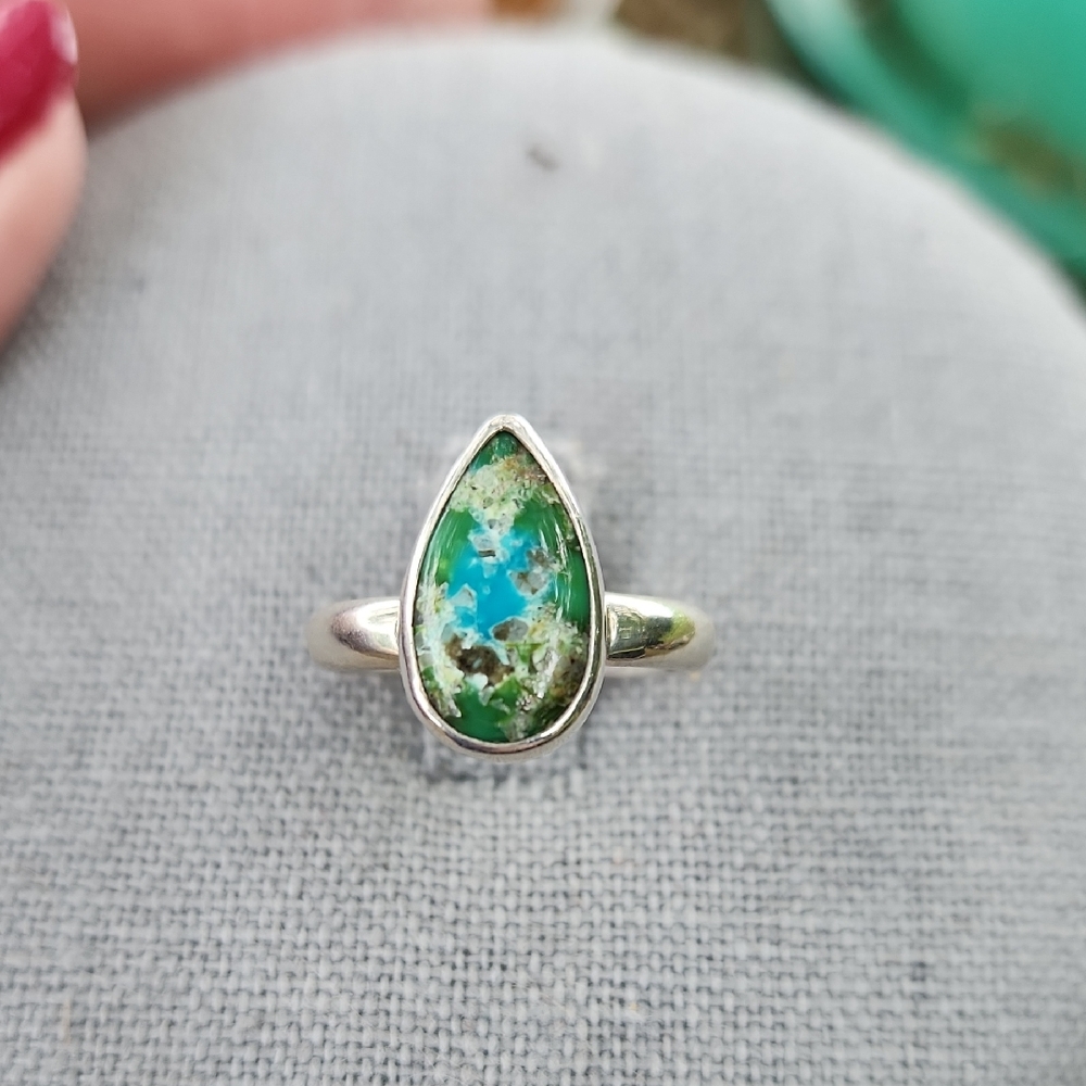 Sonoran Gold Turquiose Tear Drop Ring - Picture 2 of 5